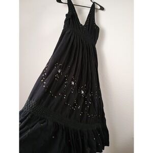 Double Decker Women's Black Sequin Maxi Dress Size L 100% Cotton Lined
